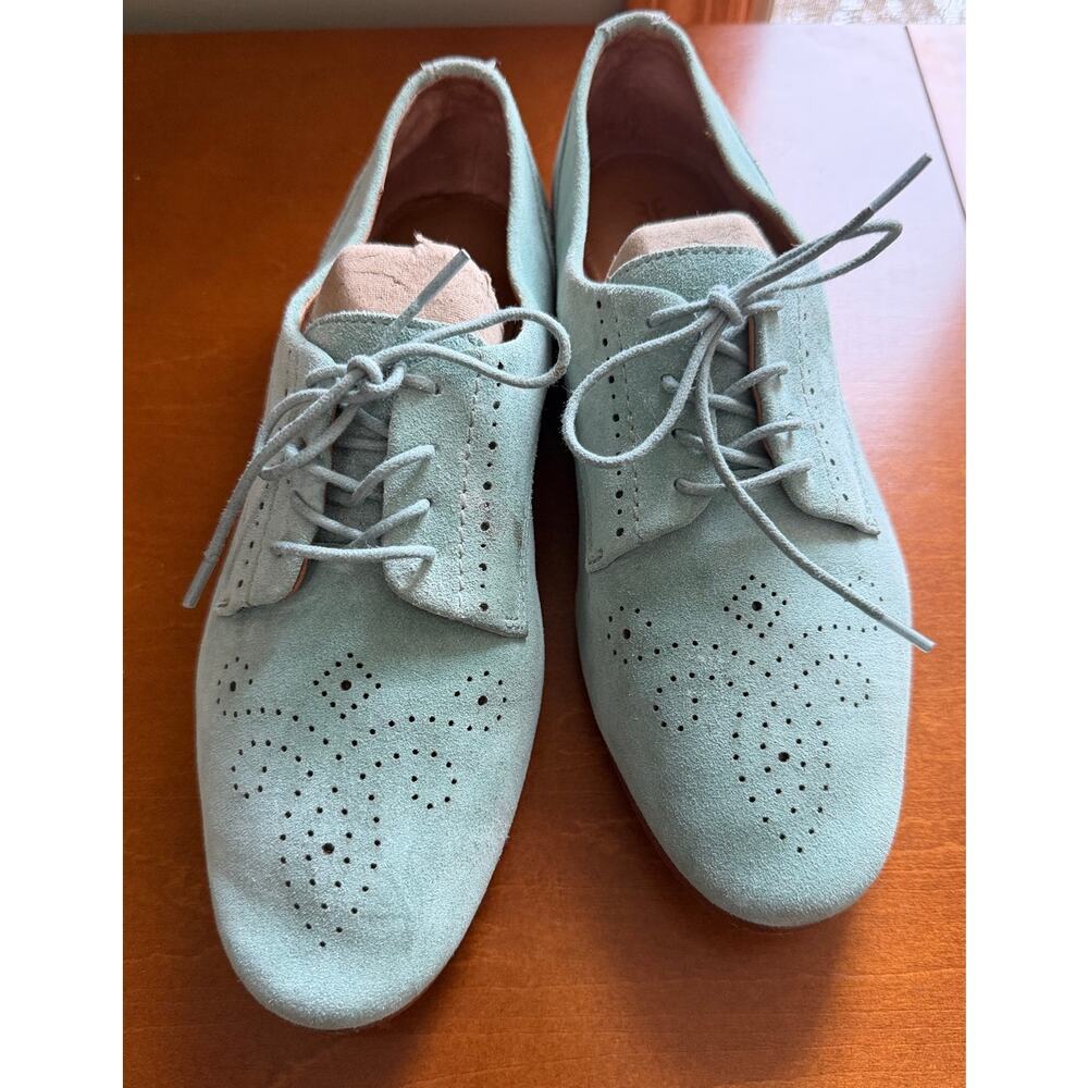 Frye Terri Suede Perforated Oxford Lace Up Flats Light Green Womens 8